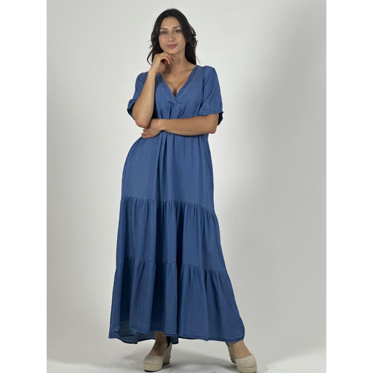ENIGMATICA BOUTIQUE - Vestido Mezclilla Seccionado Cuello V