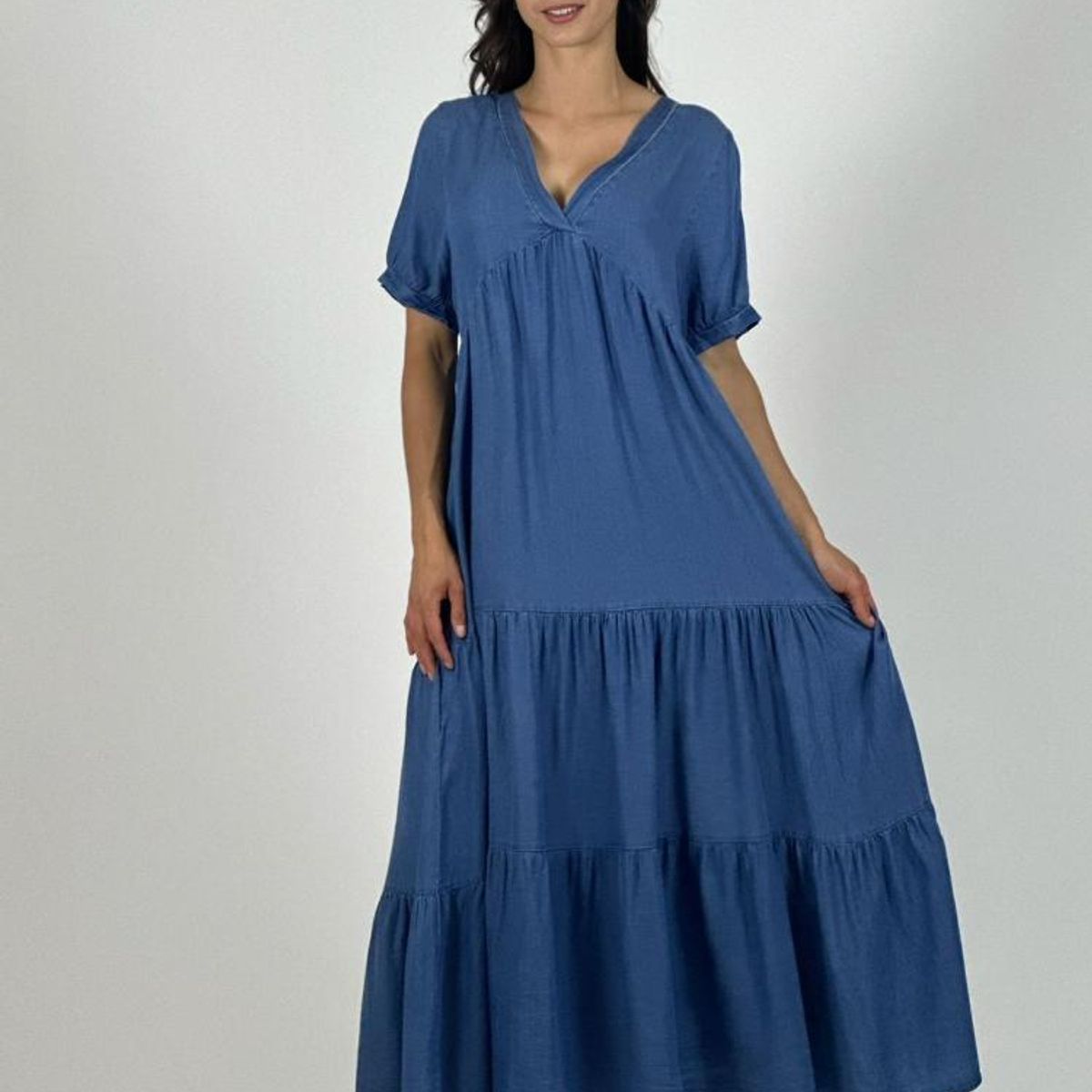 ENIGMATICA BOUTIQUE - Vestido Mezclilla Seccionado Cuello V