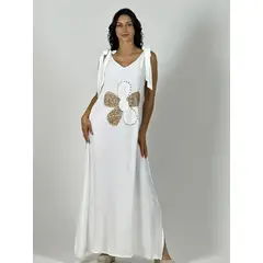 ENIGMATICA BOUTIQUE - Vestido Lino Flor Brillos