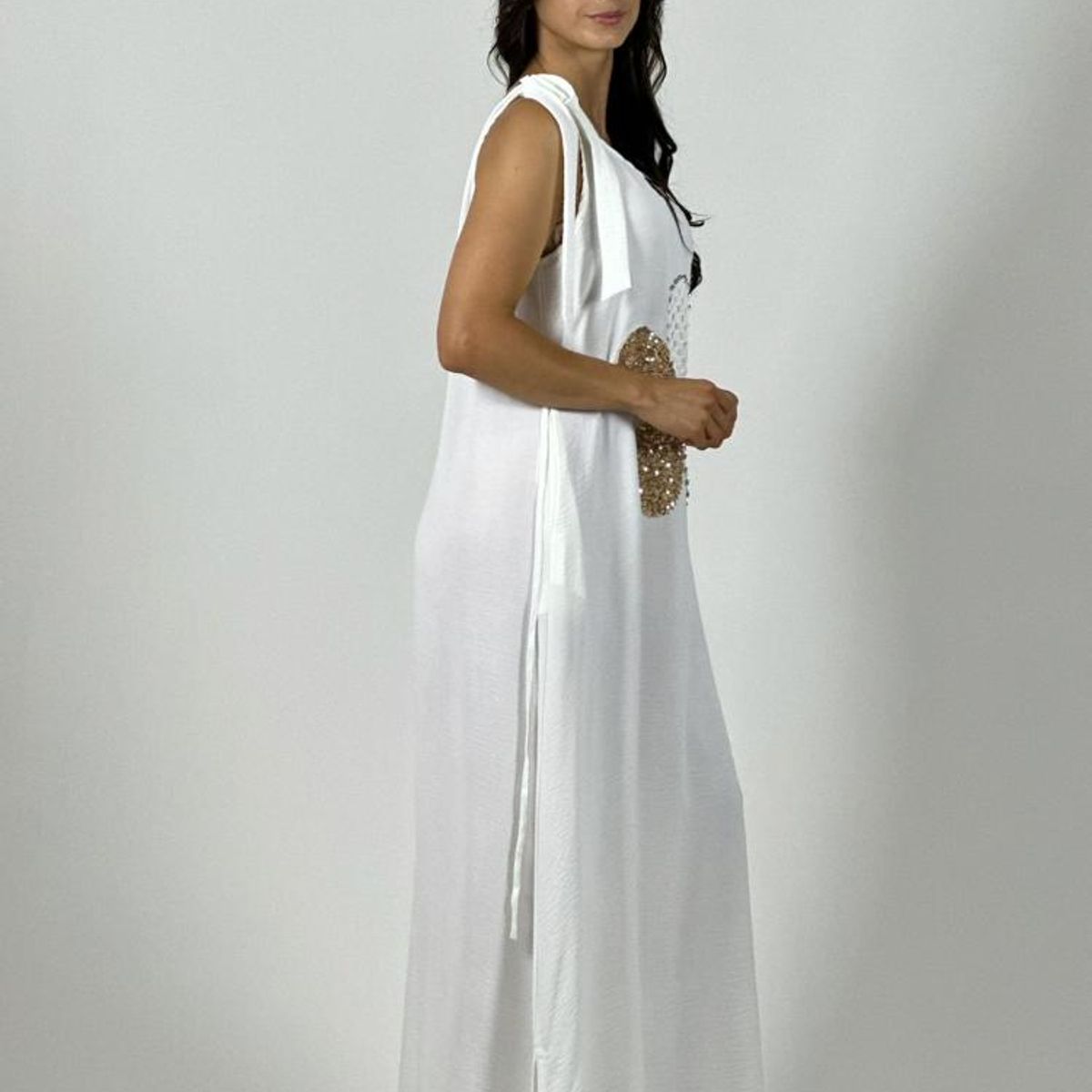ENIGMATICA BOUTIQUE - Vestido Lino Flor Brillos