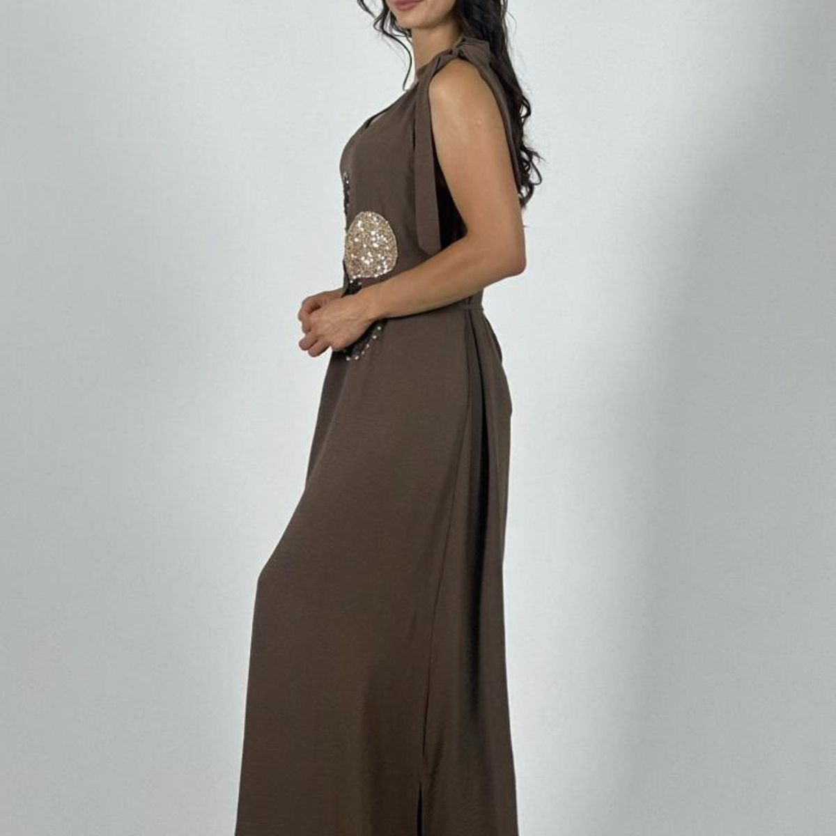 ENIGMATICA BOUTIQUE - Vestido Lino Flor Brillos