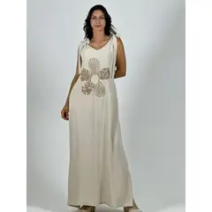 ENIGMATICA BOUTIQUE - Vestido Lino Flor Brillos