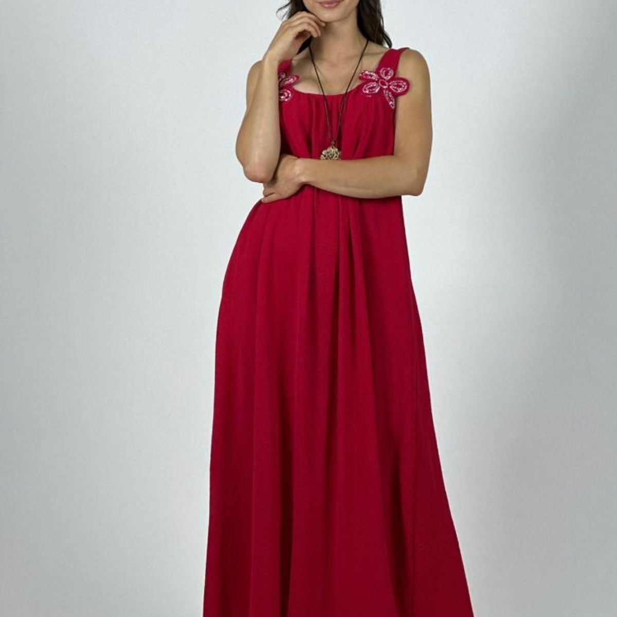 ENIGMATICA BOUTIQUE - Vestido Crepé Tirantes Con Flores Brillantes