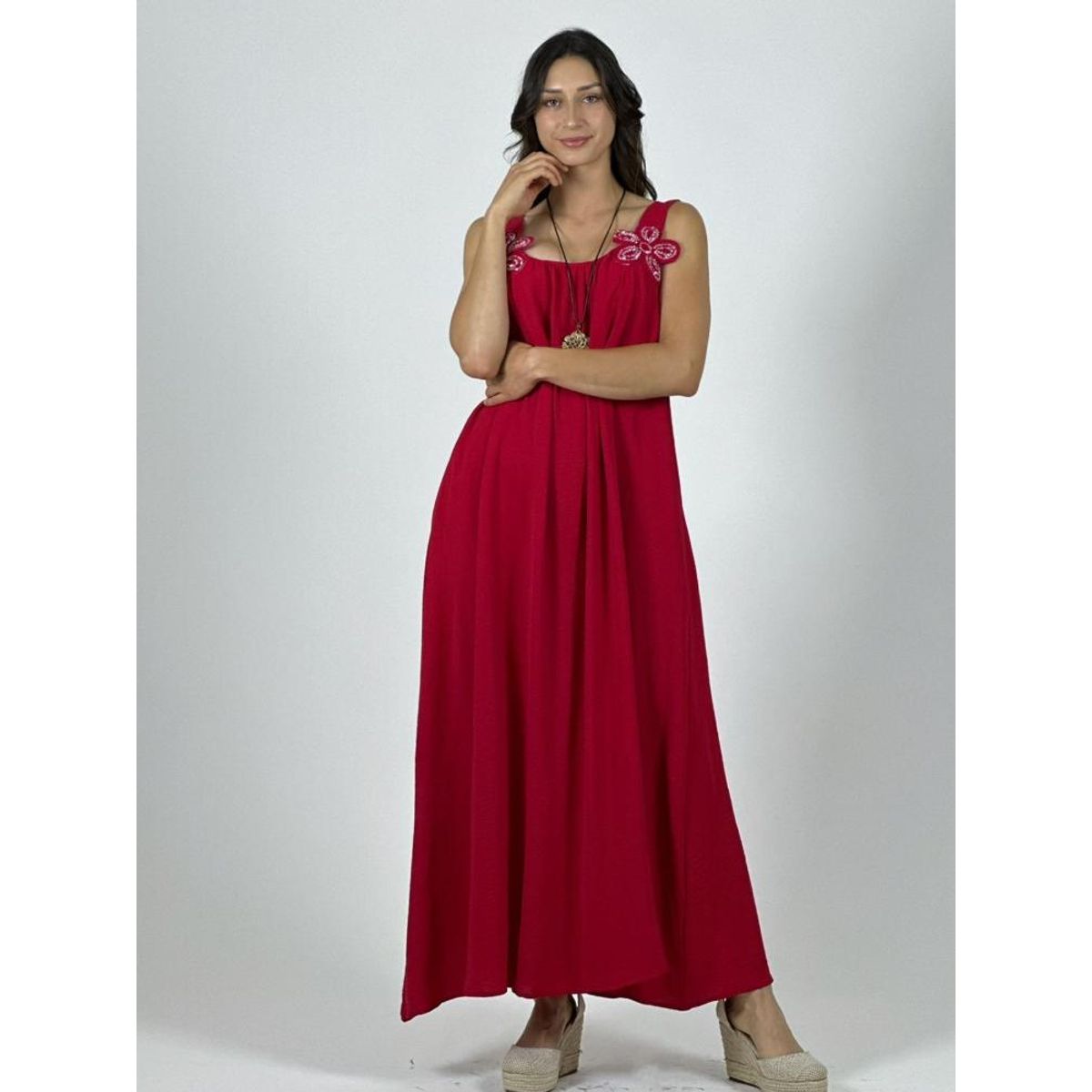 ENIGMATICA BOUTIQUE - Vestido Crepé Tirantes Con Flores Brillantes