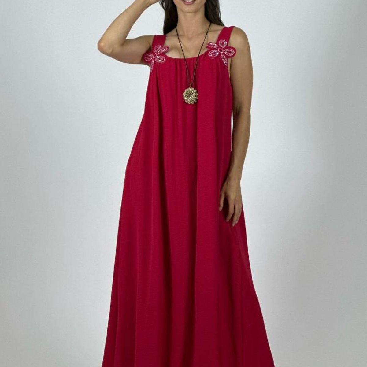 ENIGMATICA BOUTIQUE - Vestido Crepé Tirantes Con Flores Brillantes