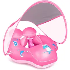 PUREPOWER - Flotador Inflable para Niños con Asiento de Seguridad y Toldo Solar Desmontable-rosa