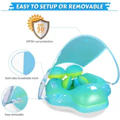 PUREPOWER - Flotador Inflable para Niños con Asiento de Seguridad y Toldo Solar Desmontable-azul