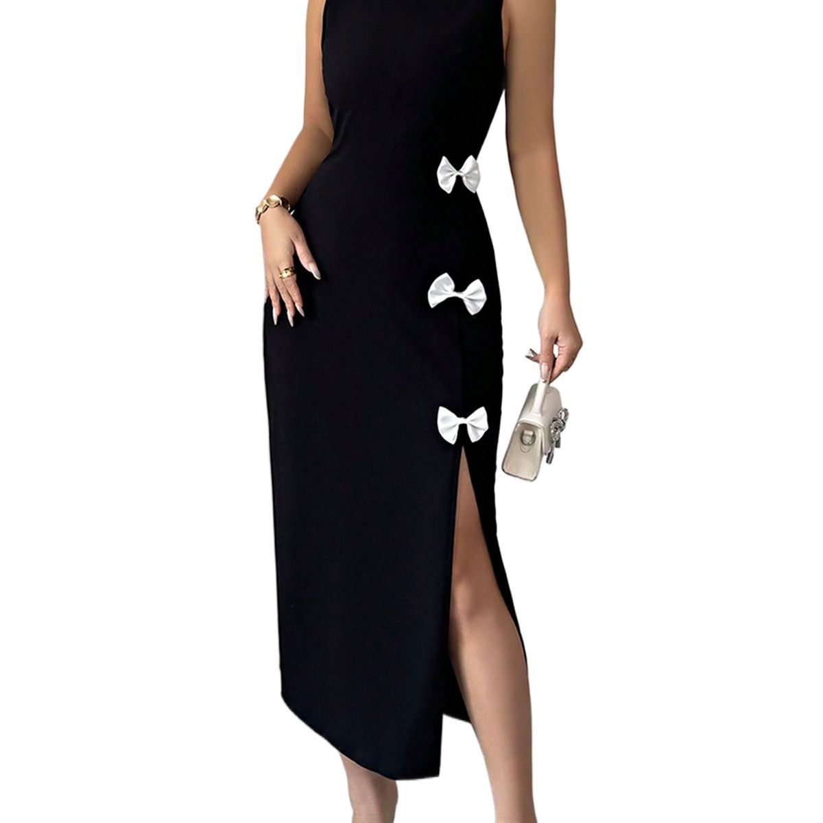 TIOZONEY - Vestido sin mangas con cuello halter - Negro
