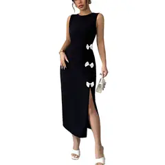 TIOZONEY - Vestido sin mangas con cuello halter - Negro