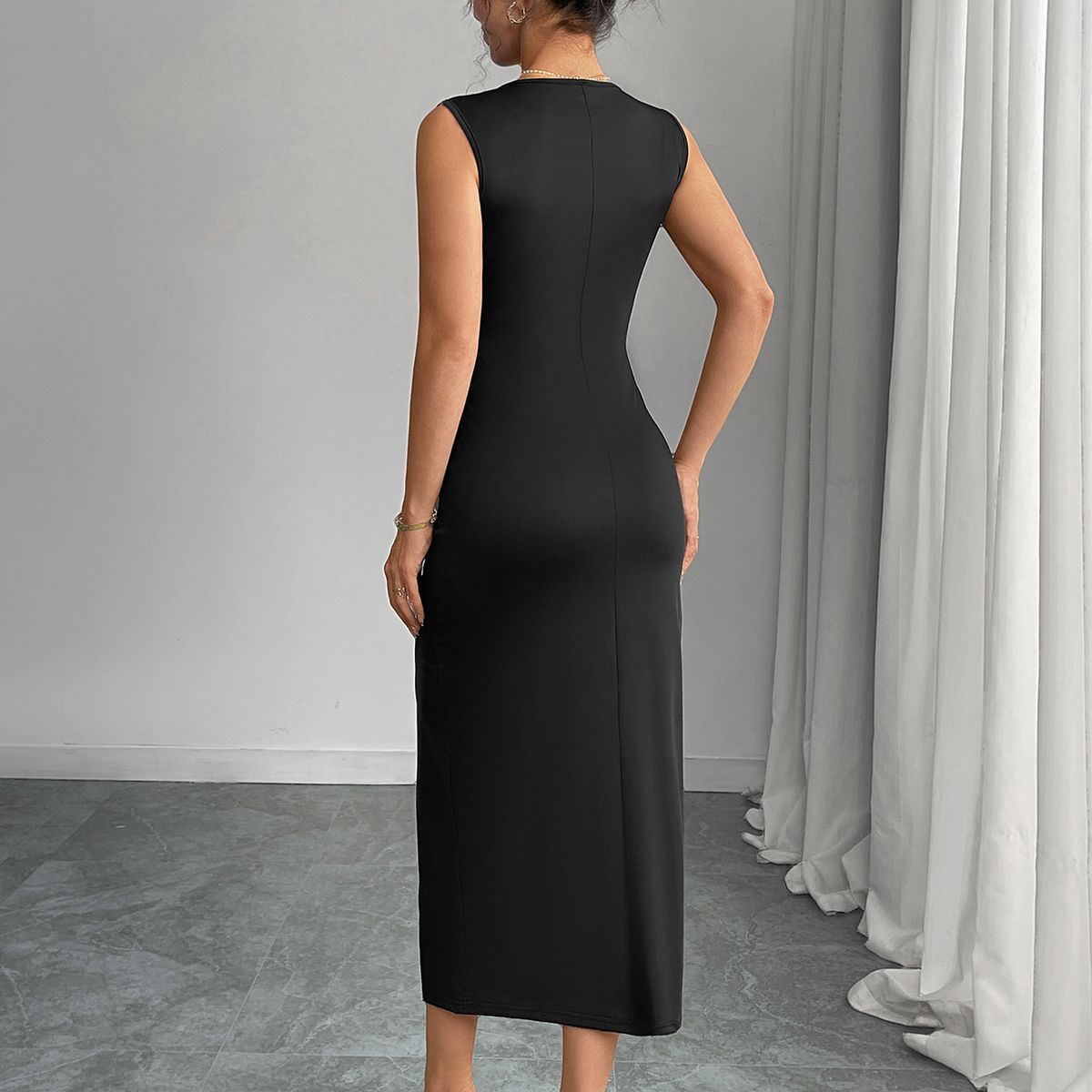 TIOZONEY - Vestido sin mangas con cuello halter - Negro