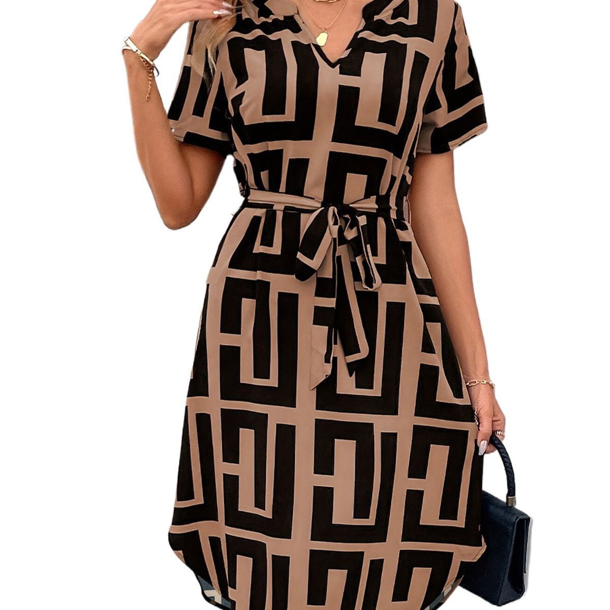 TIOZONEY - Vestido sin mangas con cuello halter - Marr贸n