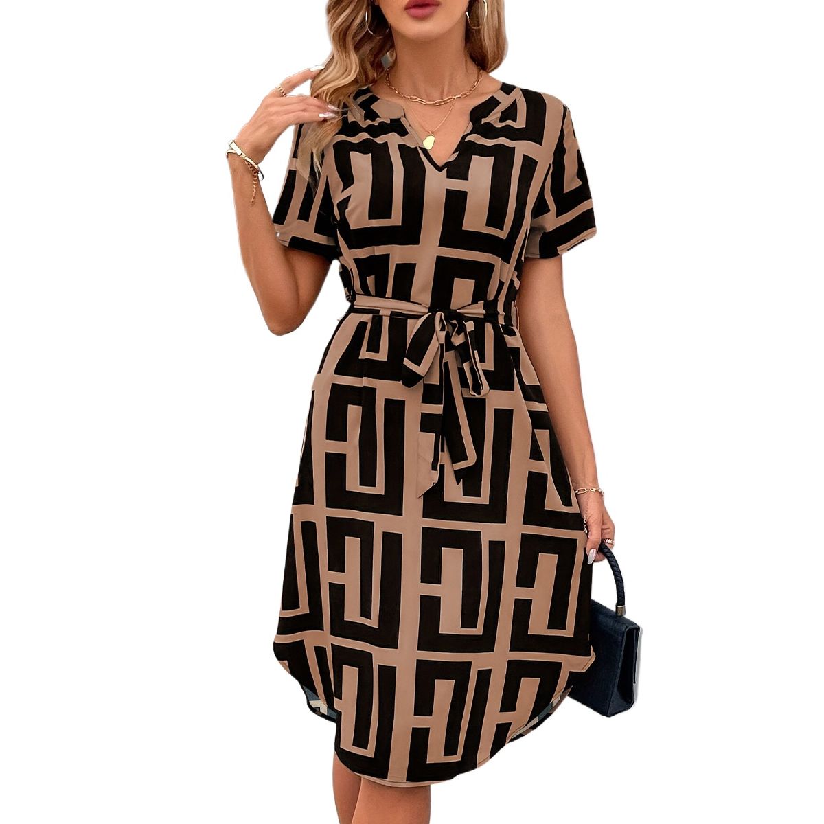 TIOZONEY - Vestido sin mangas con cuello halter - Marr贸n