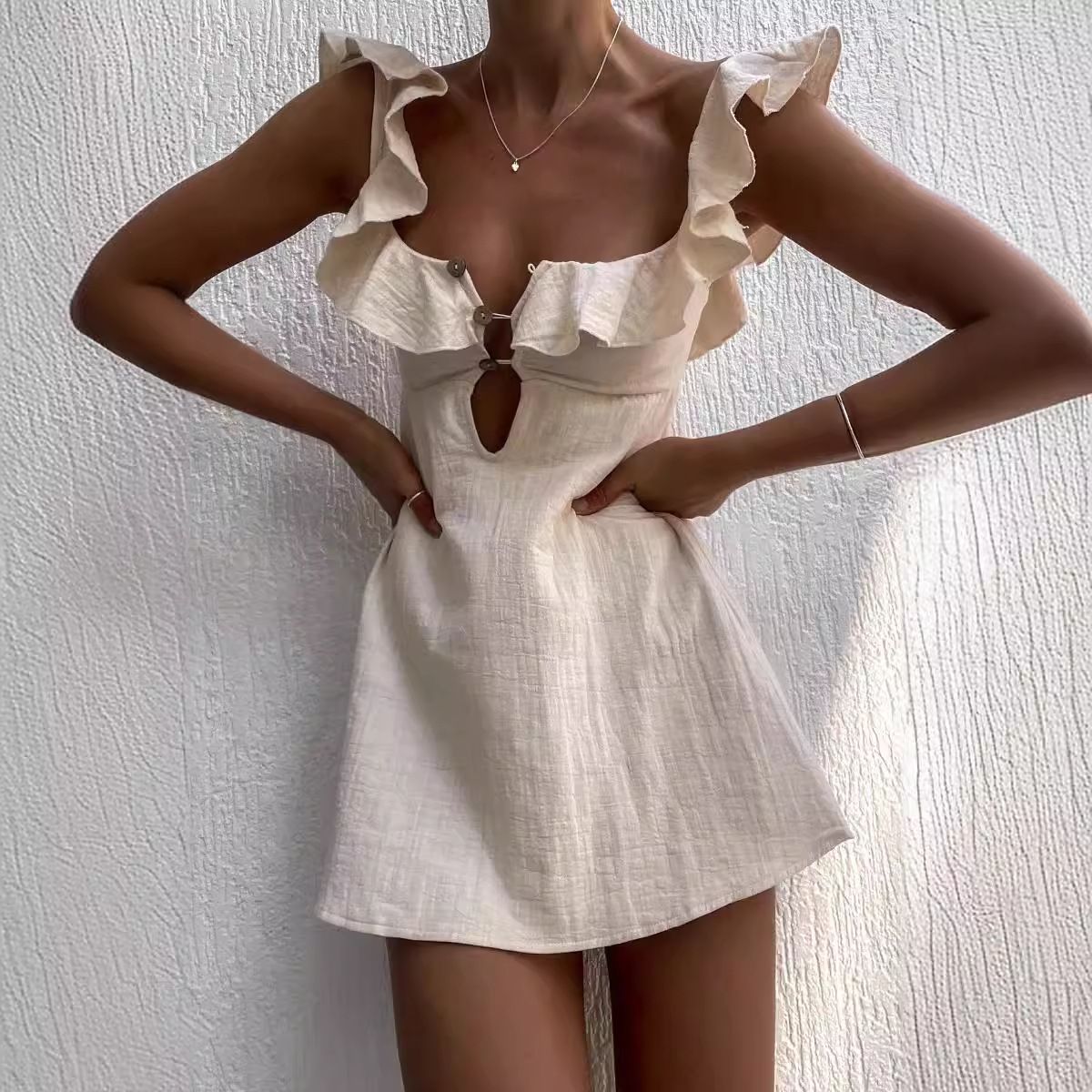 TIOZONEY - Vestido sin mangas con cuello halter - Blanco