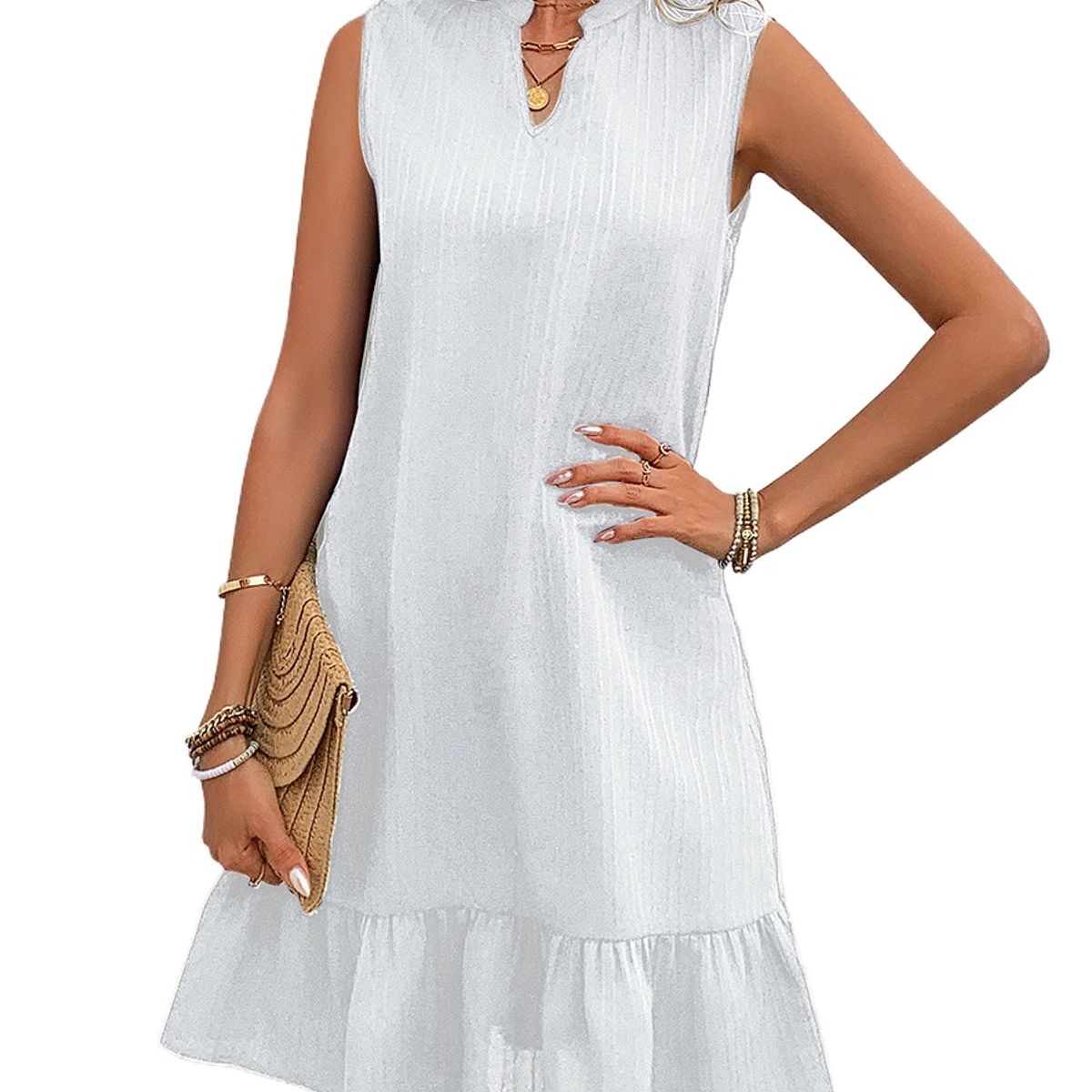 TIOZONEY - Vestido sin mangas con cuello halter - Blanco