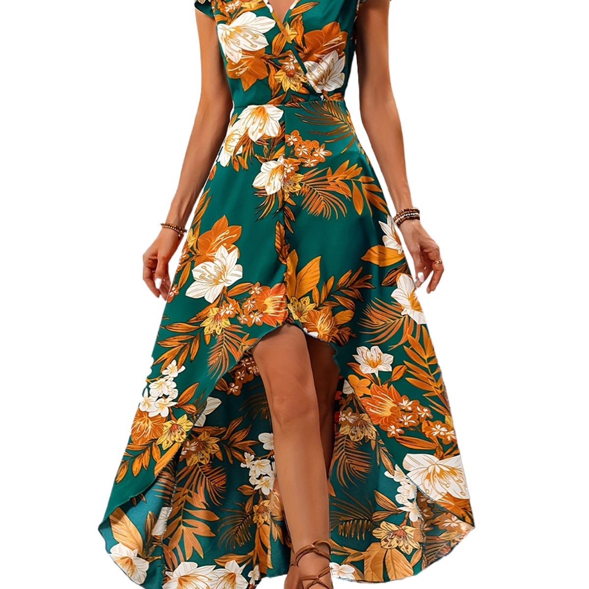 TIOZONEY - Vestido sin mangas con cuello halter - Verde