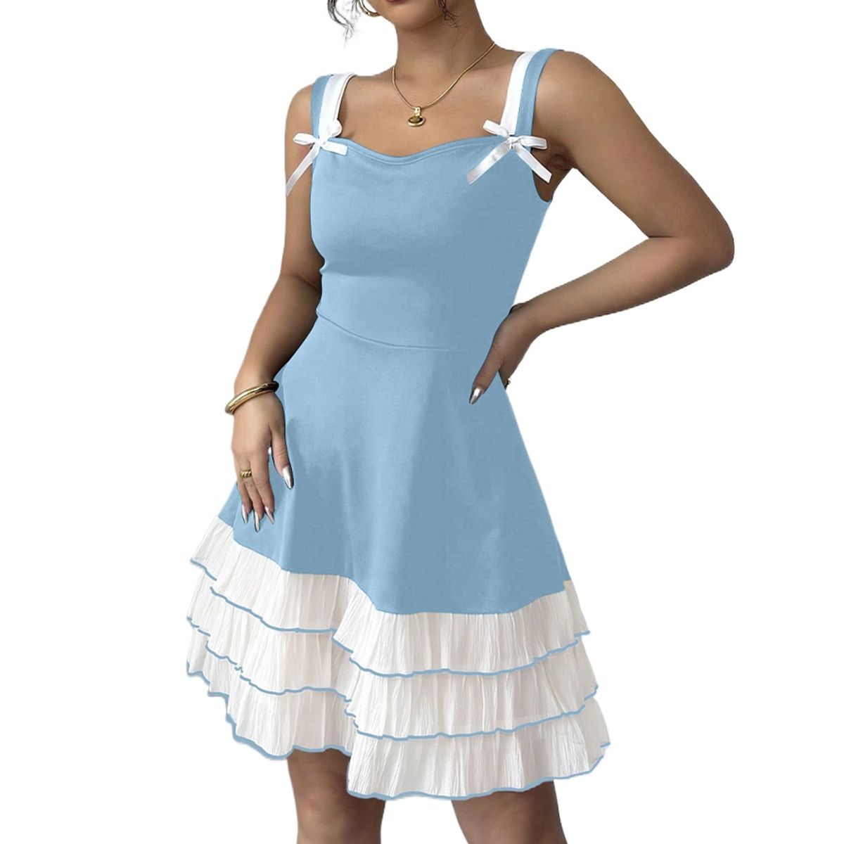 TIOZONEY - Vestido sin mangas con cuello halter - Azul