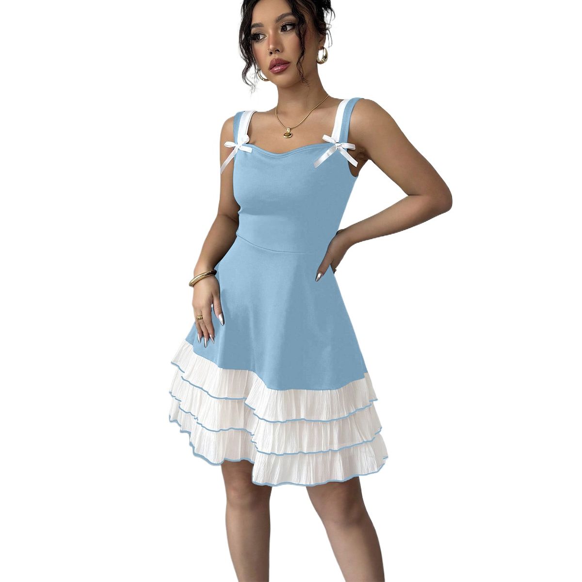 TIOZONEY - Vestido sin mangas con cuello halter - Azul
