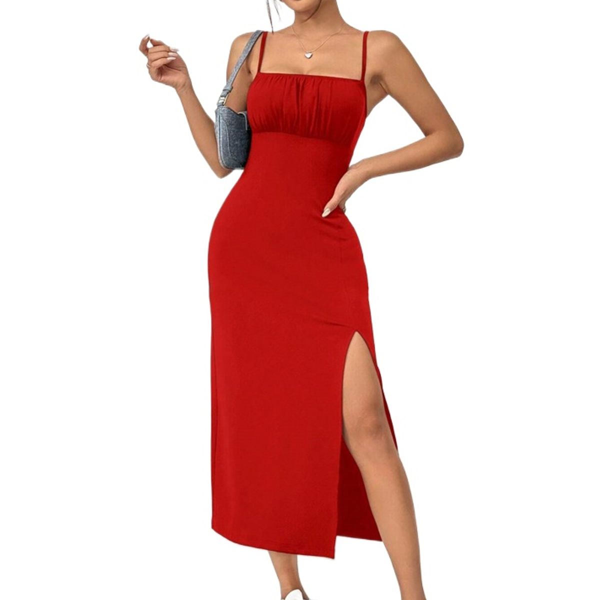 TIOZONEY - Vestido sin mangas con cuello halter -Rojo