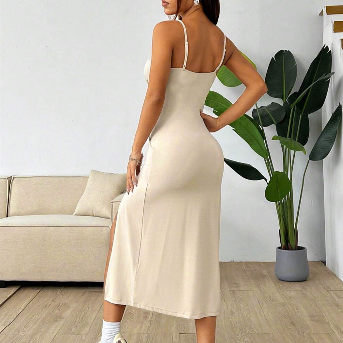 TIOZONEY - Vestido sin mangas con cuello halter - Blanco