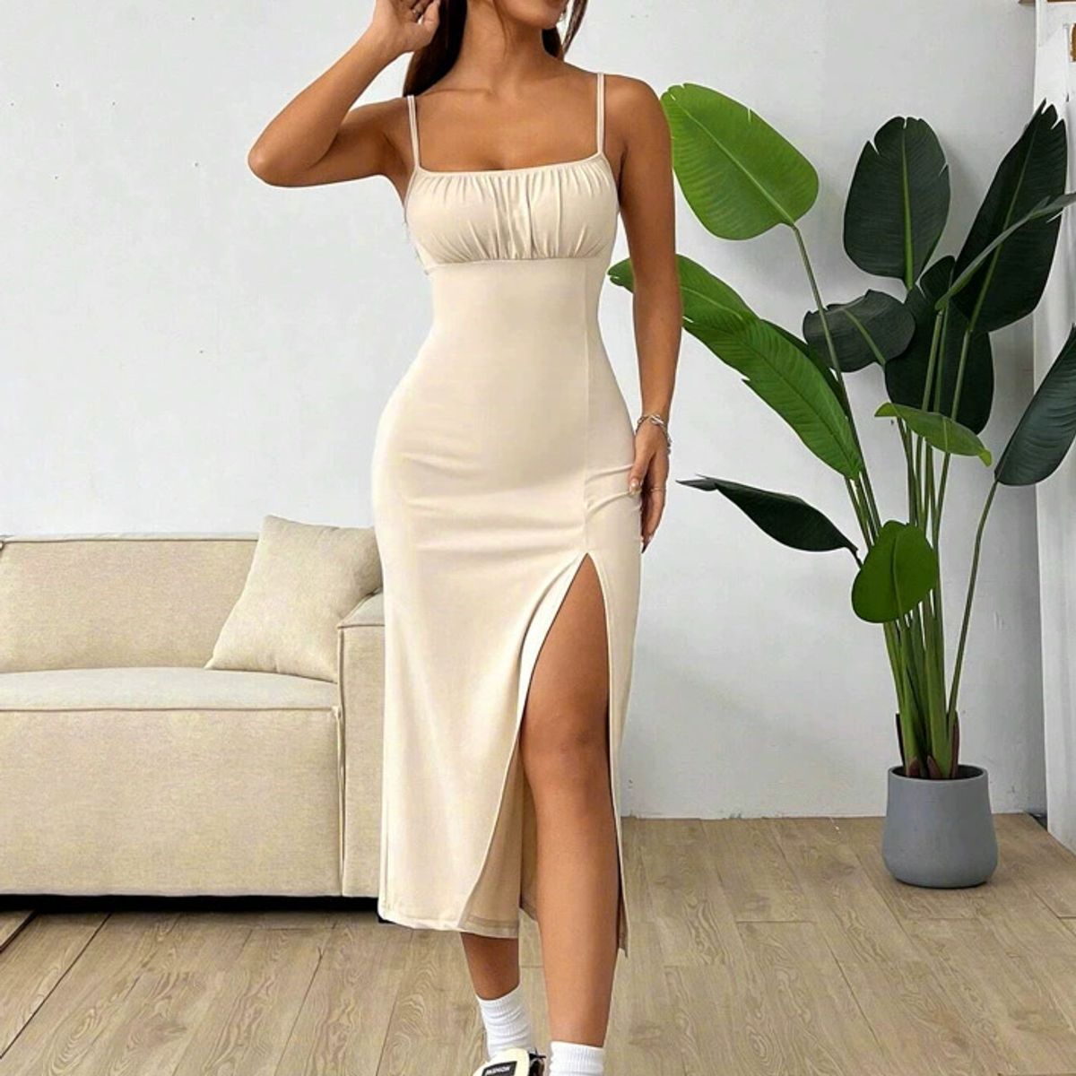 TIOZONEY - Vestido sin mangas con cuello halter - Blanco