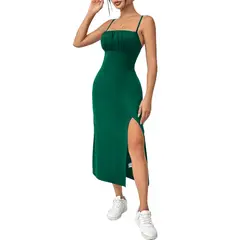 TIOZONEY - Vestido sin mangas con cuello halter - Verde