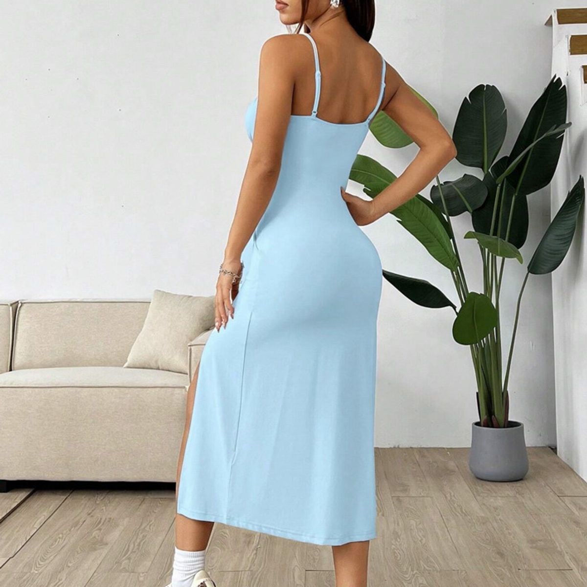 TIOZONEY - Vestido sin mangas con cuello halter - Azul