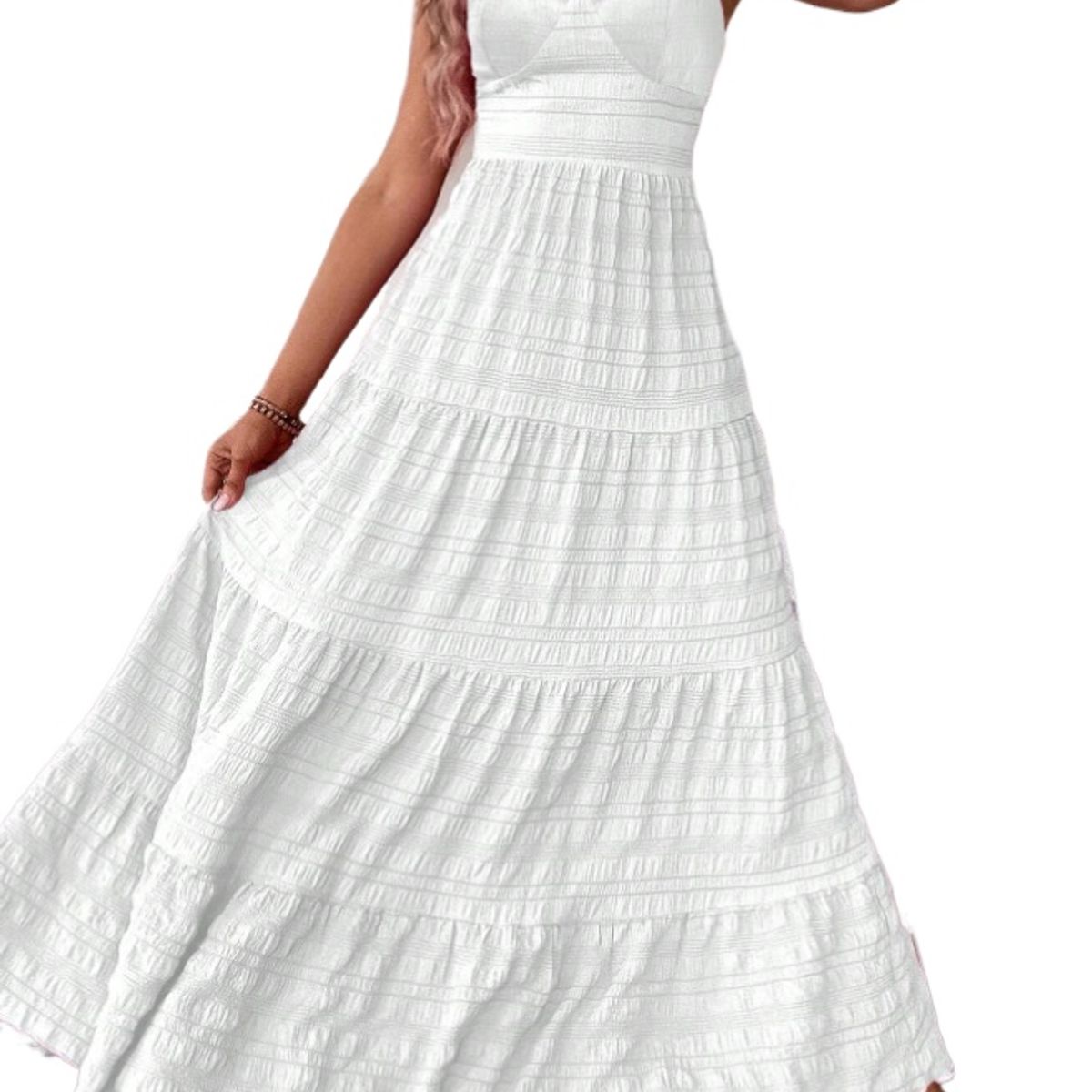 TIOZONEY - Vestido sin mangas con cuello halter - Blanco