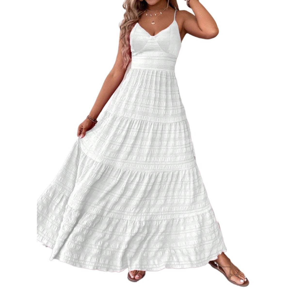 TIOZONEY - Vestido sin mangas con cuello halter - Blanco