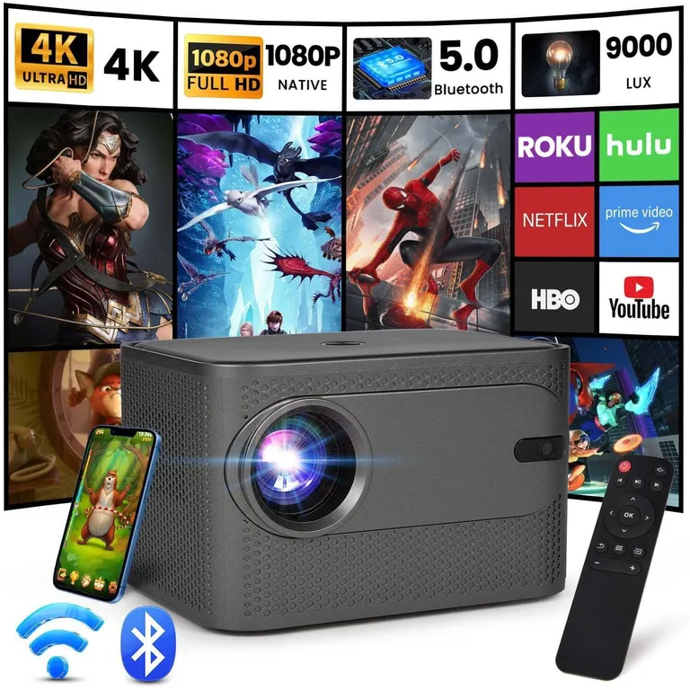 BLUEDREAMER Proyector 9000 ANSI 1080P USB HDMI WIFI
