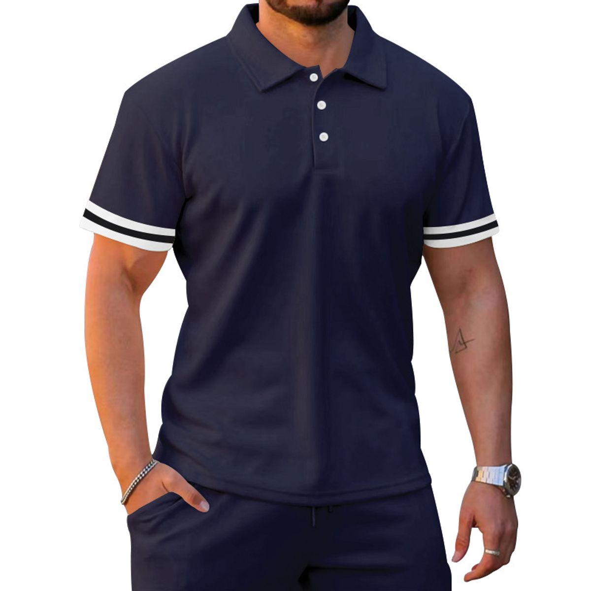TIOZONEY - Pantalones cortos de manga corta para hombres - Azul
