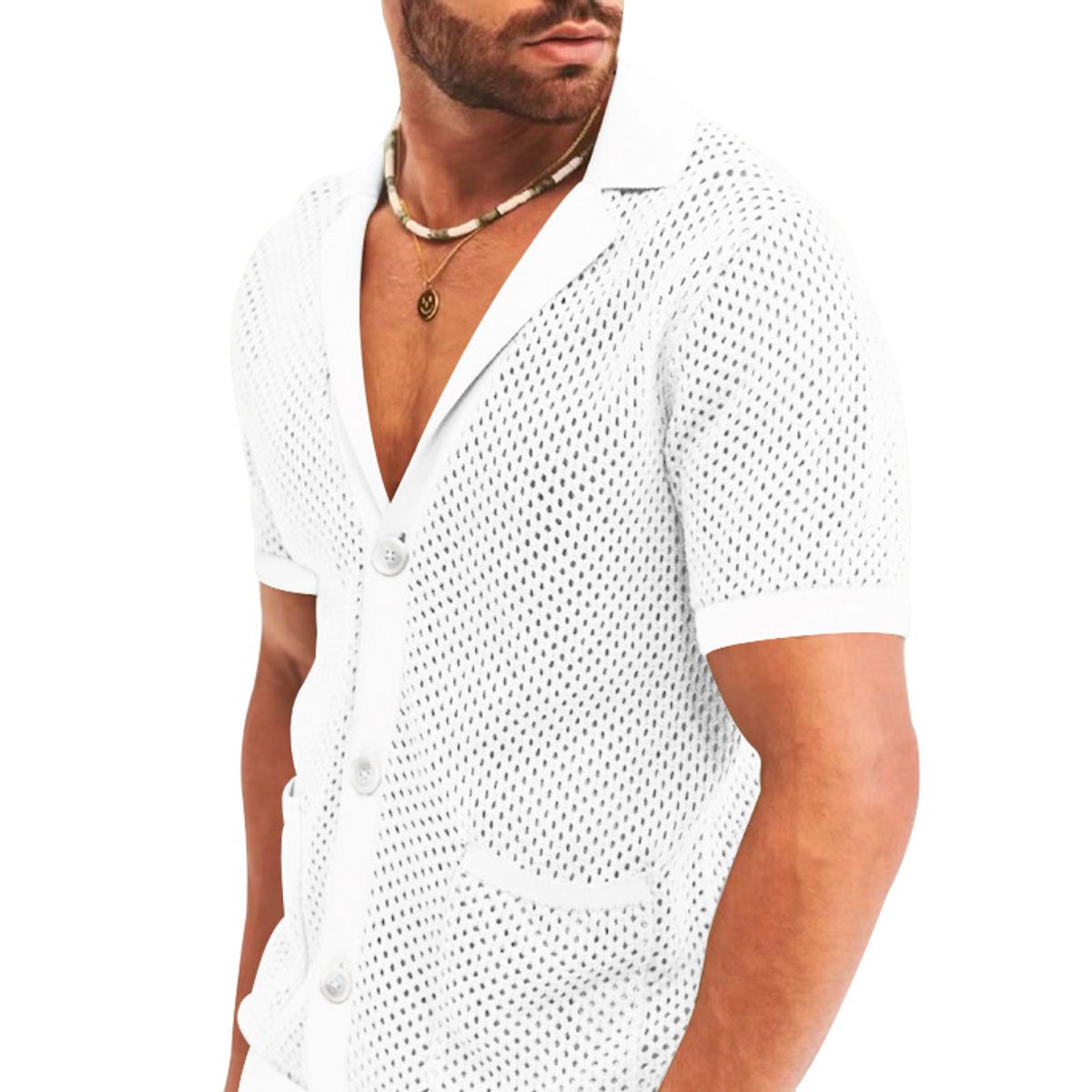 TIOZONEY - Pantalones cortos de manga corta para hombres - Blanco