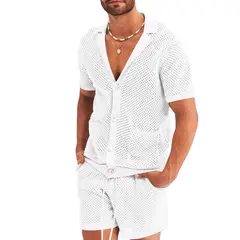 TIOZONEY - Pantalones cortos de manga corta para hombres - Blanco