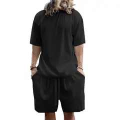 TIOZONEY - Pantalones cortos de manga corta para hombres - Negro