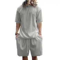 TIOZONEY - Pantalones cortos de manga corta para hombres - Gris