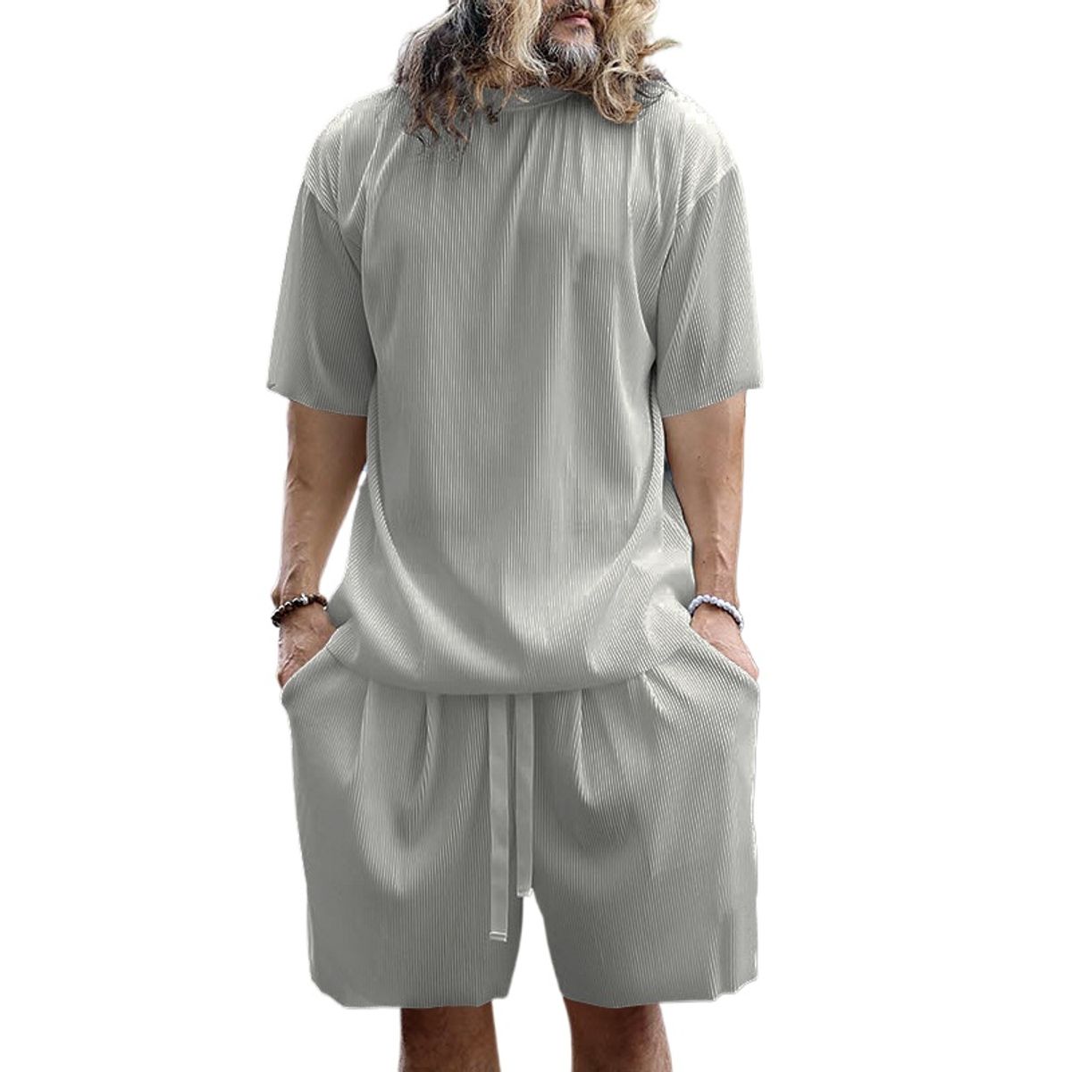 TIOZONEY - Pantalones cortos de manga corta para hombres - Gris