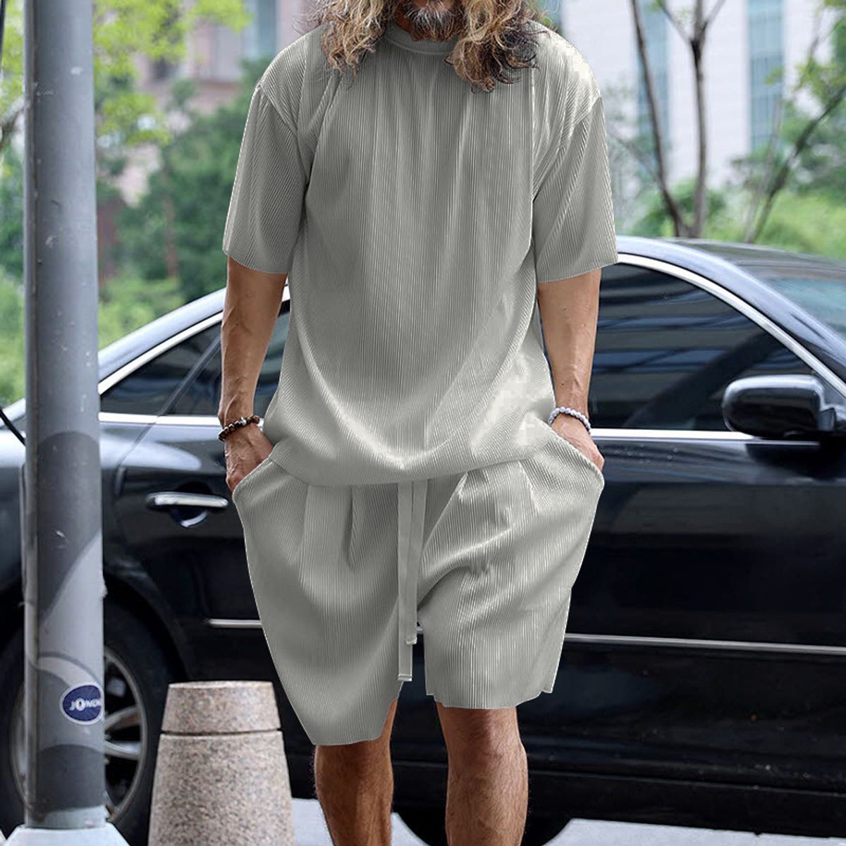 TIOZONEY - Pantalones cortos de manga corta para hombres - Gris