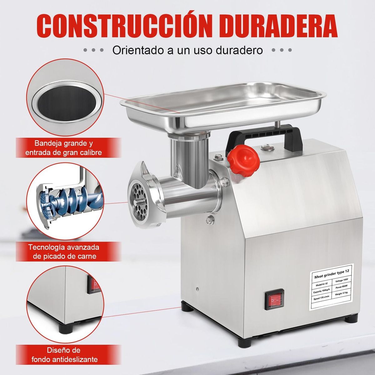 METEX - Picadora De Carne Eléctrica Acero Inoxidable