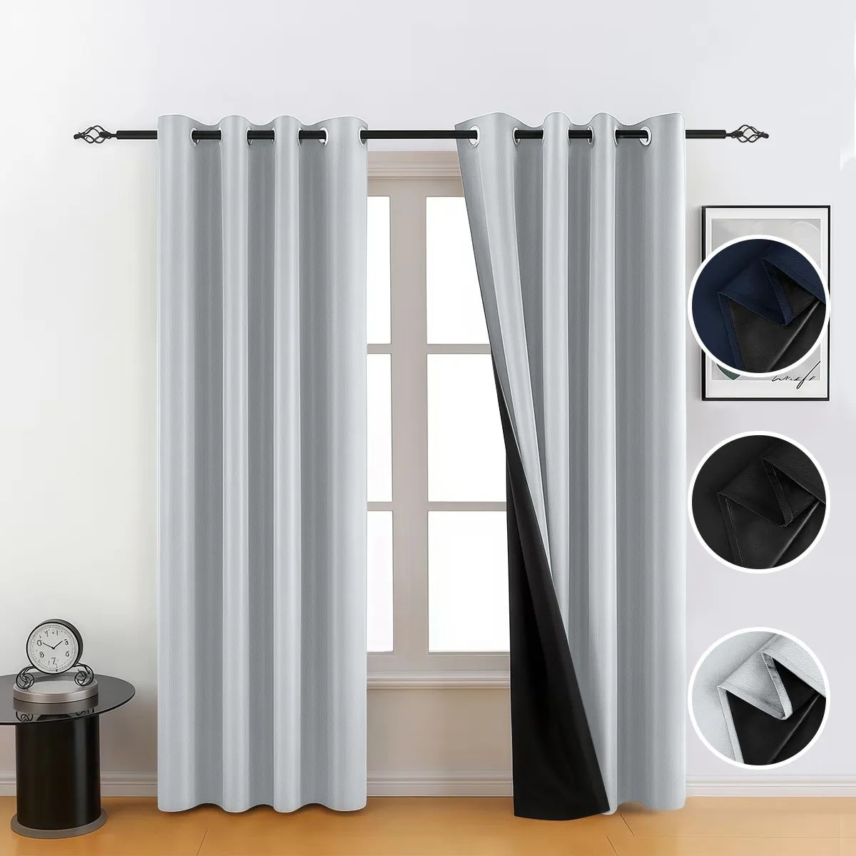 SUPERCENTER - 2 Paños Cortinas Blackout Engomada Tela 140x220 Cm Textura Gris