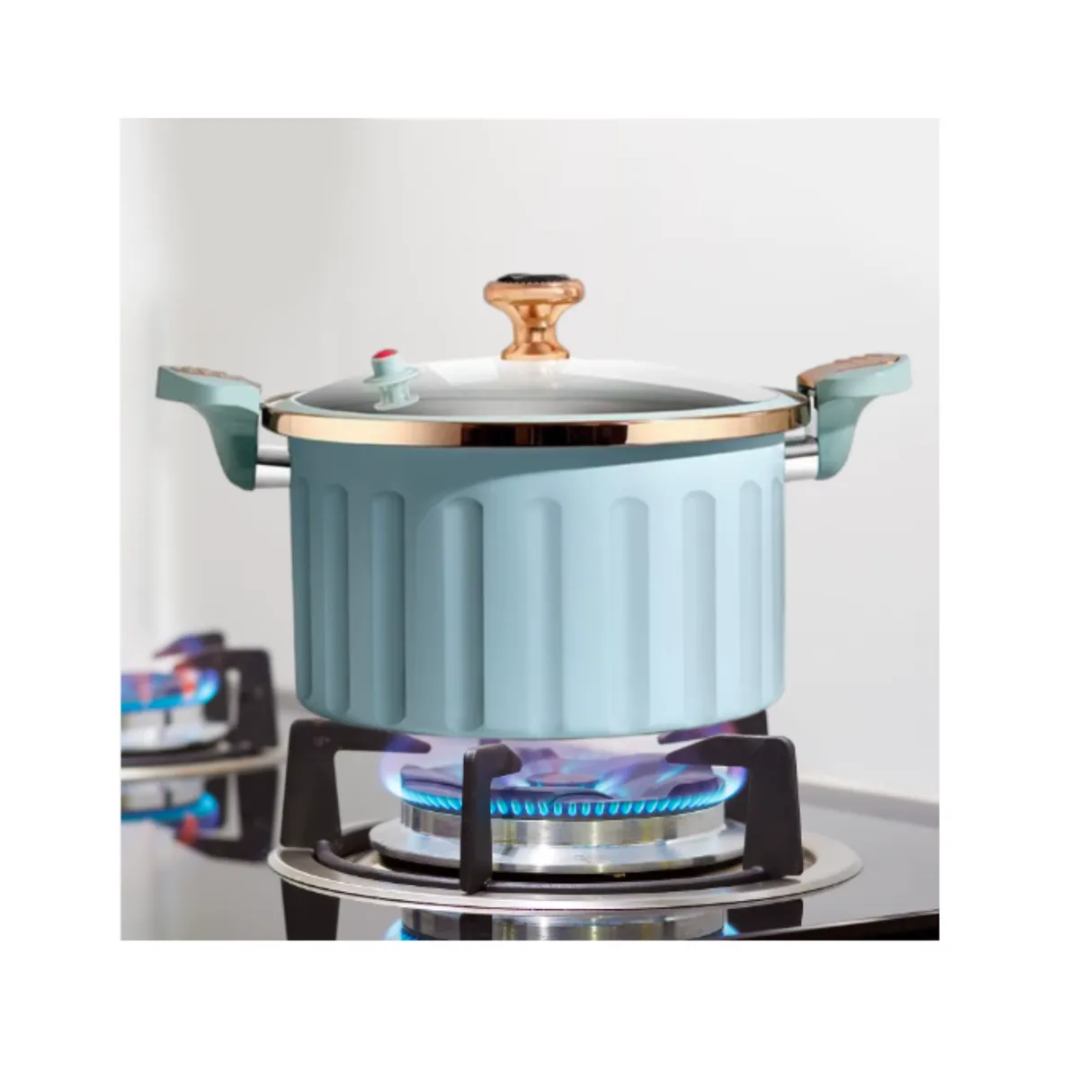 GENERICO - Olla de Micro Presión Roman - 10 Litros, 28 cm, Diseño Lujo Color Azul y Tapa de Vidrio