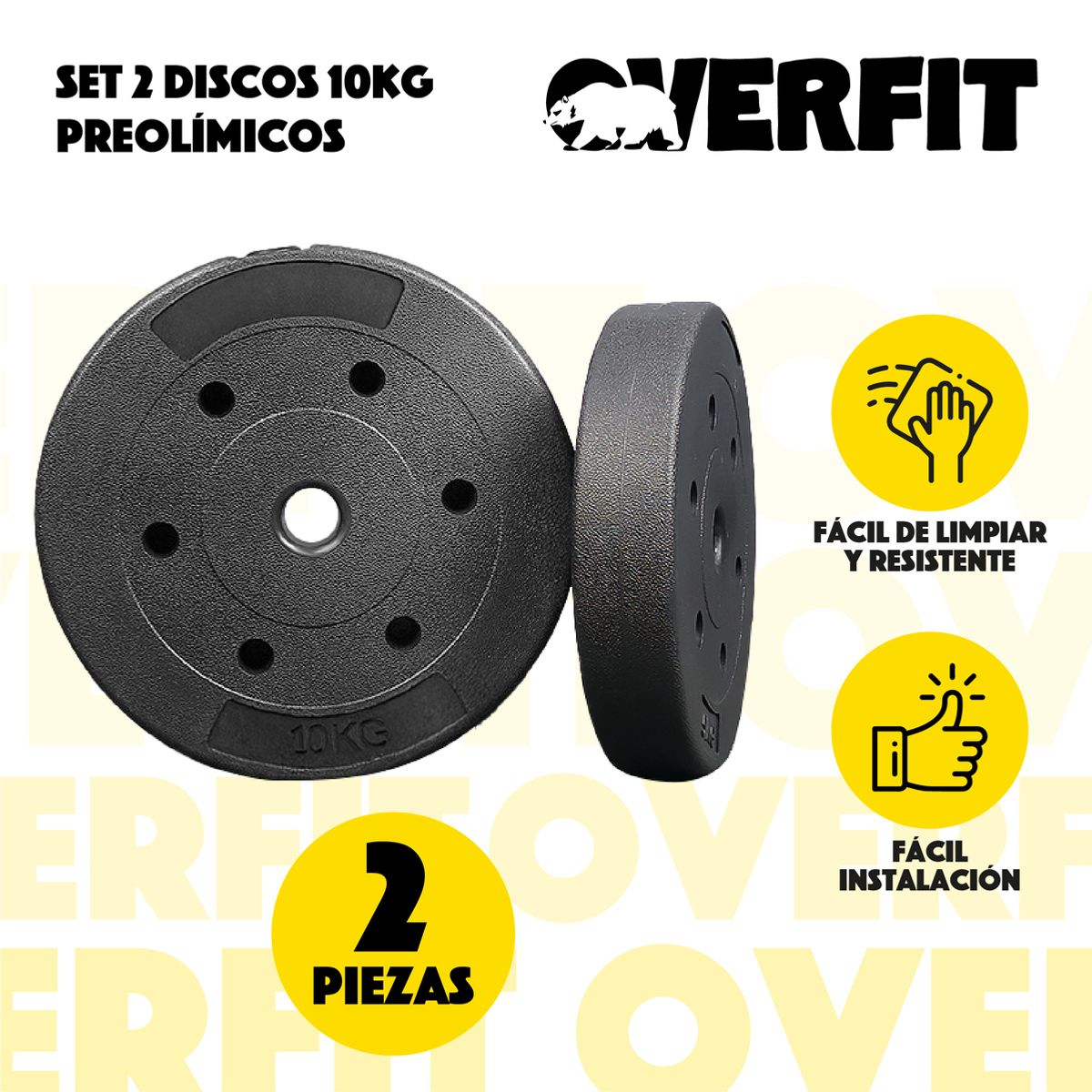 OVERFIT - Par Discos Preolimpicos 10Kg Overfit PVC Set 2 Pesas Barra