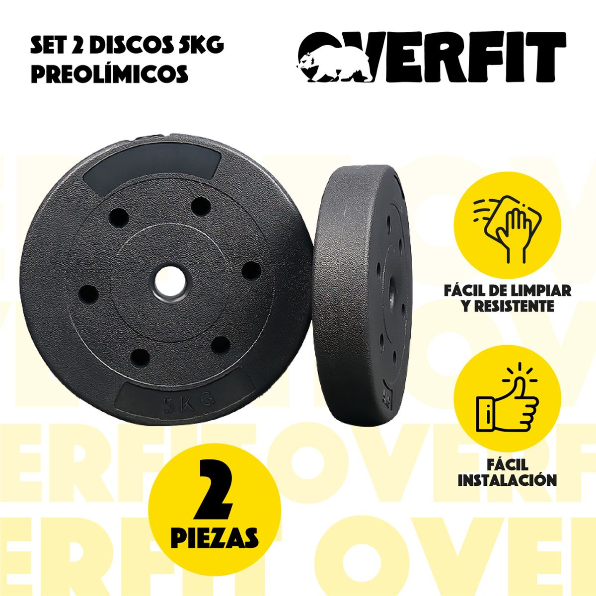 OVERFIT - Par Discos Preolimpicos 5Kg Overfit PVC Set 2 Pesas Barra