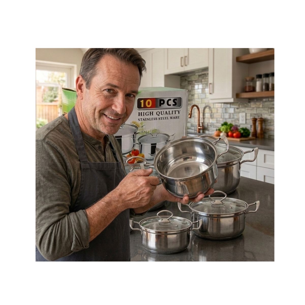 GENERICO - Juego De Ollas Batería De Cocina Set 10 Piezas Acero Inoxidable