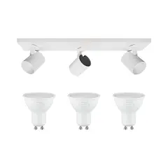 TECHNOLAMP - Pack Foco Sobrepuesto 3P Blanco + Ampolleta Luz Cálida Gu10