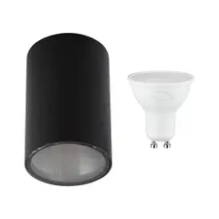 TECHNOLAMP - Pack Foco Sobrepuesto New Bristol Negro + Ampolleta Cálida