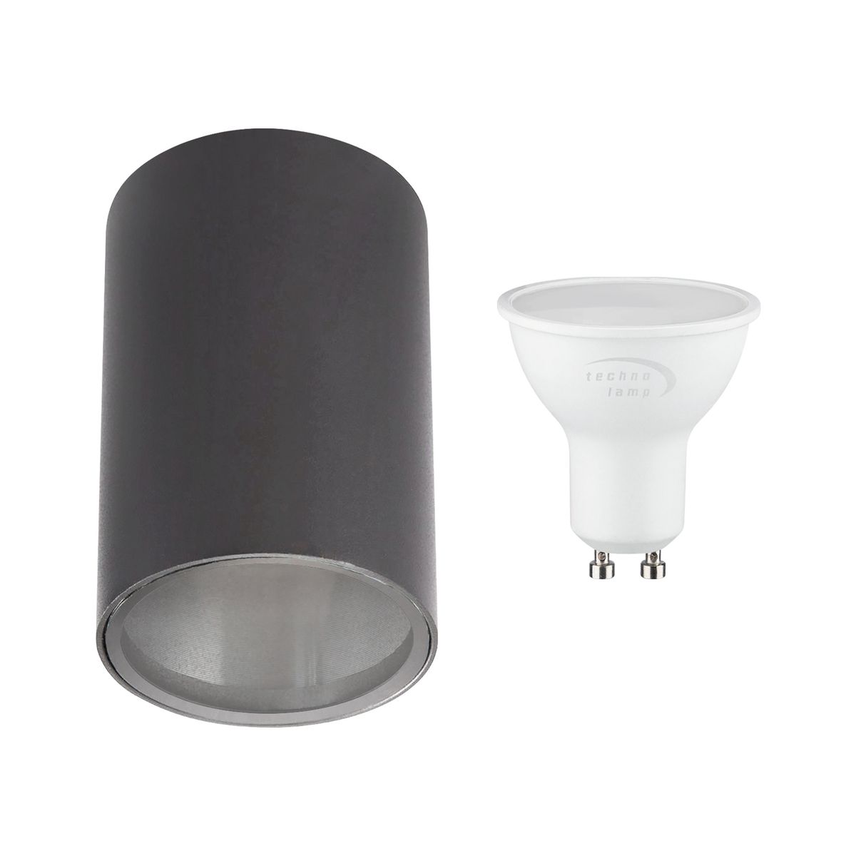 TECHNOLAMP - Pack Foco Sobrepuesto New Bristol Gris + Ampolleta Cálida