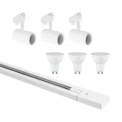 TECHNOLAMP - Pack Riel Blanco 1M + 3 Focos Nilo + Ampolleta Led Cálida