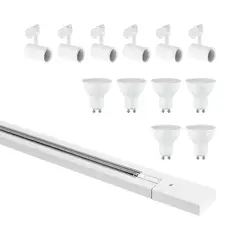 TECHNOLAMP - Pack Riel Blanco 2M + 6 Focos Nilo + Ampolleta Led Cálida