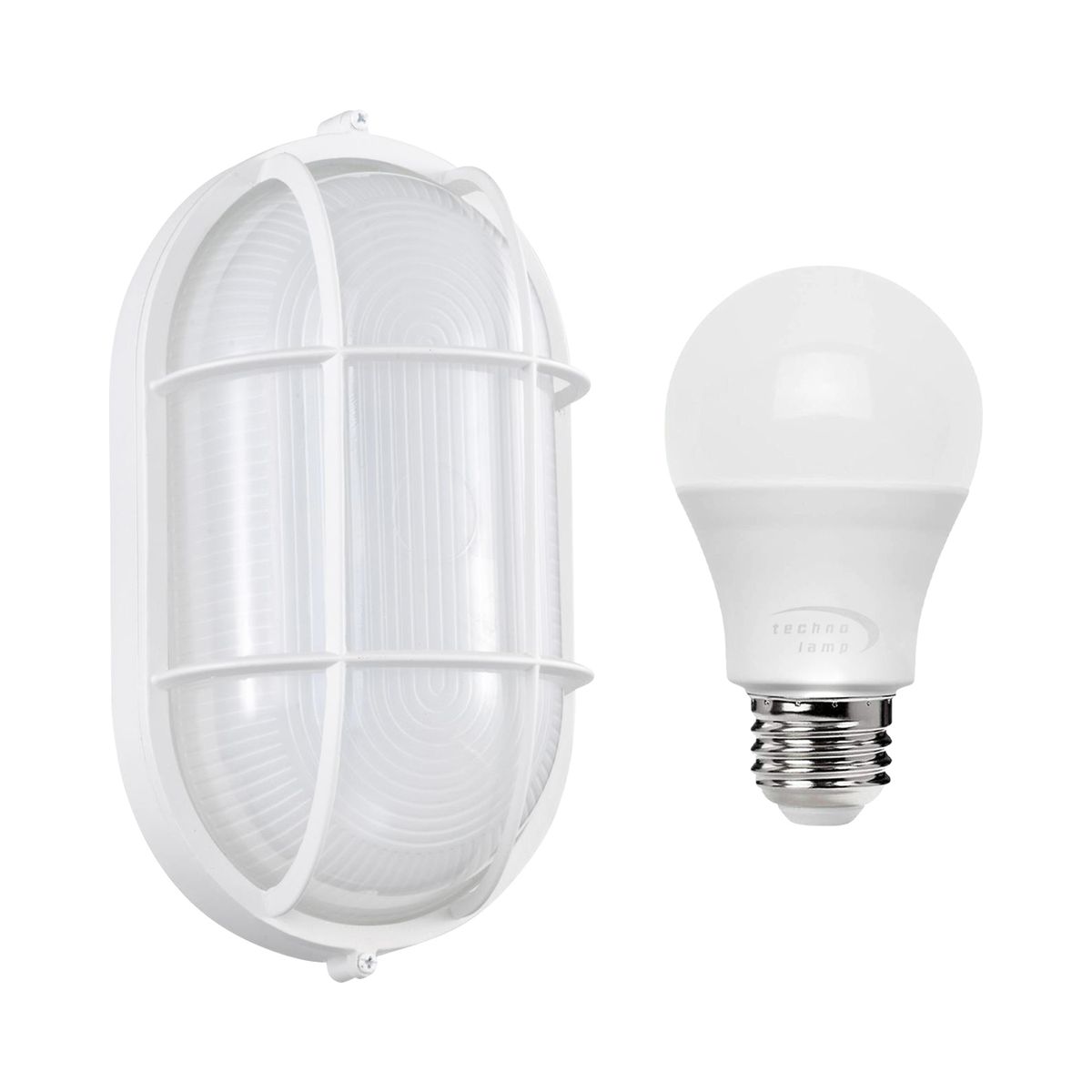 TECHNOLAMP - Pack Foco Tortuga Ovalado Blanco + Ampolleta A60 Cálida E27