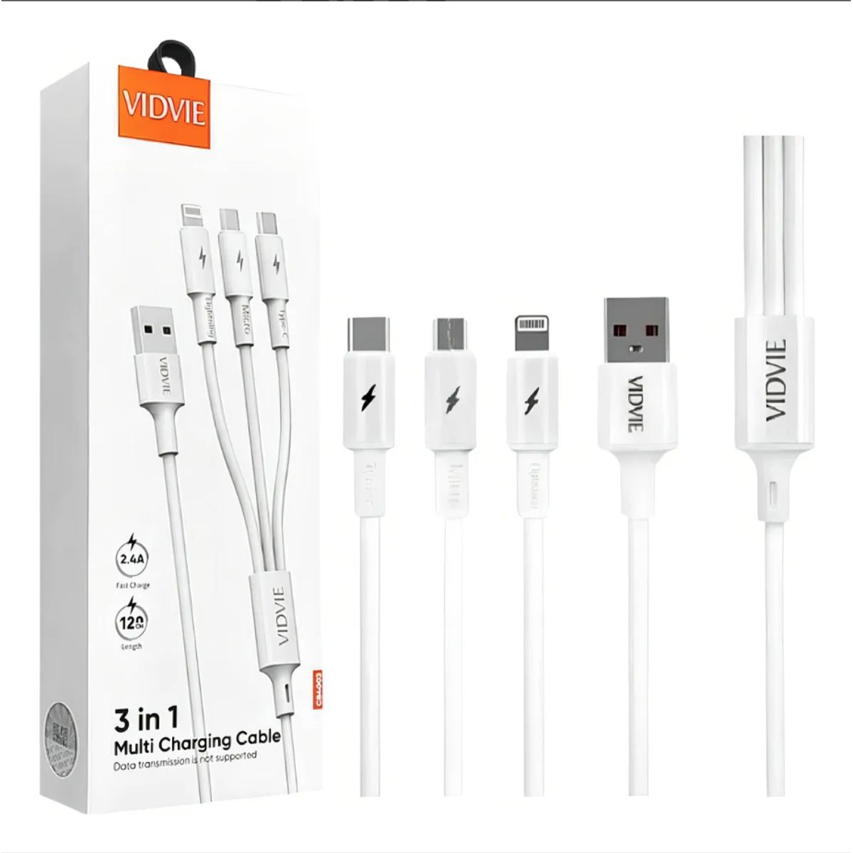 IRM - Cable Multicargador Micro Usb Carga Rápida 3 En 1 Vidvie Color Blanco