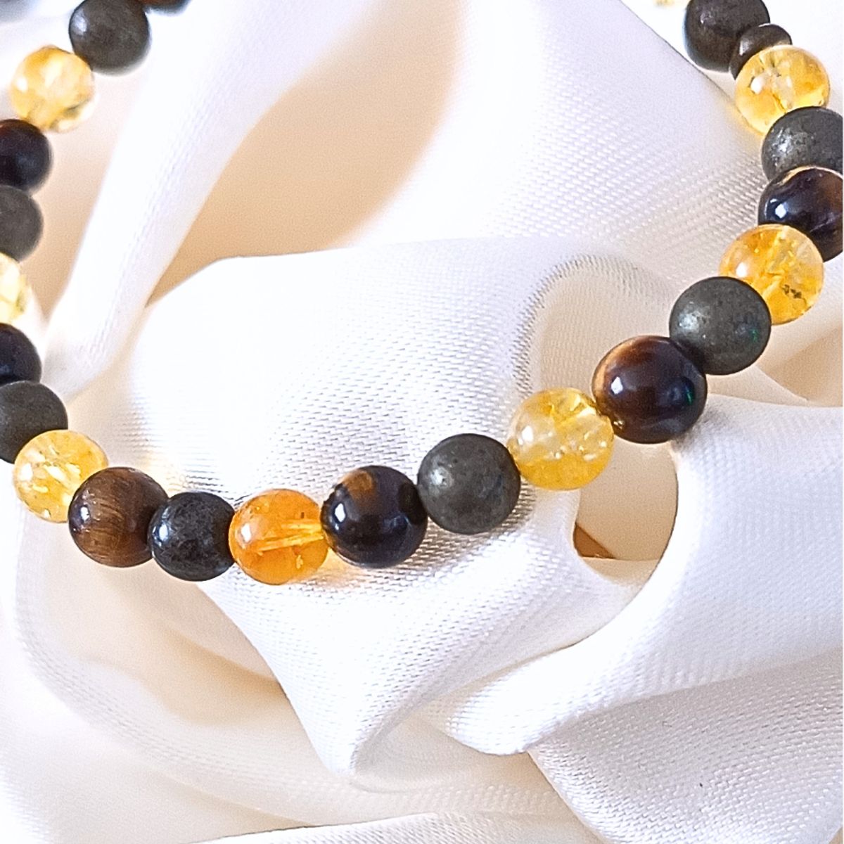 GENERICO - Pulsera Abundancia Piedras Pirita Citrino y Ojo de tigre